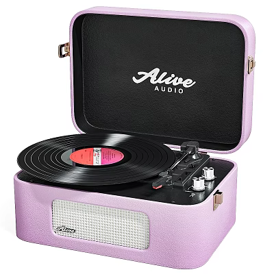 Alive Audio Portable Vinyl Record Player In Open Pink Case With Speaker 3d model