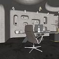 Modern Office Interior With Curved Ceiling Circular Lights Recessed Niches Decorations Desk Chair And Computer
