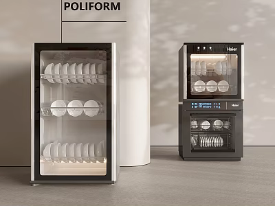 POLIFORM And Haier Kitchen Appliances With Glass Door Storage Cabinets For Dishes 3d model