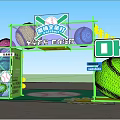 Vibrant Spring Sports Event Gateway With Green Frame Baseball Bat Large Baseball And Colorful Balloons