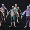 Undead Zombie Characters With Tattered Pants Various Colors And Mutant Features