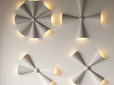 Modern Geometric Flower Shaped Wall Sconces With Warm Light On White Wall 3d model