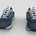 Navy Blue New Balance Retro Running Shoes With White Logo Gray Laces And Textured Sole