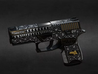 Desert Eagle Pistol With Intricate Engraved Patterns Golden Grip Accents And Black Metallic Finish 3d model