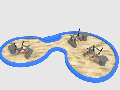 Outdoor Children's Playground Equipment With Blue Border Sandpit And Gray Structures 3d model