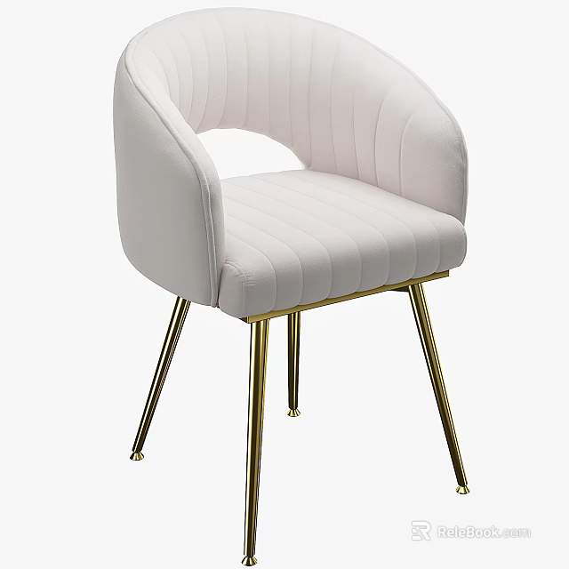 White Upholstered Dining Chair With Curved Back And Gold Metal Legs 3d model 