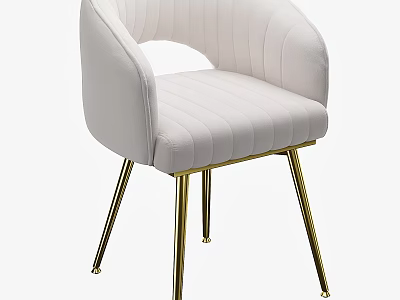 White Upholstered Dining Chair With Curved Back And Gold Metal Legs 3d model