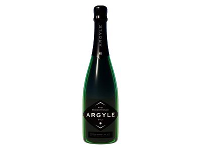Green Argyle Brut Sparkling Wine Bottle with Elegant Wine Glass on White Background 3d model