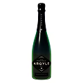 Green Argyle Brut Sparkling Wine Bottle with Elegant Wine Glass on White Background