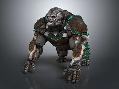 Smart Machine Mechanical Creature With Armored Body And Green Glowing Parts 3d model