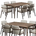 Modern Wooden Dining Table With Comfortable Beige Fabric Chairs Set 3d model