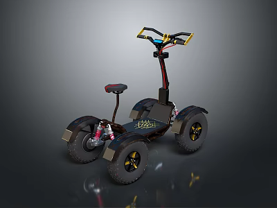 Four Wheel Bicycle Featuring Black Frame Red Seat Yellow Handlebar And Large Tires 3d model