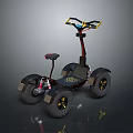 Four Wheel Bicycle Featuring Black Frame Red Seat Yellow Handlebar And Large Tires