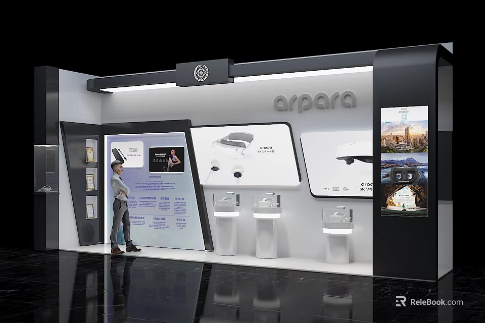 Modern Exhibition Display Shelves With Glass Surfaces And Product Exhibits 3d model 