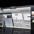 Modern Exhibition Display Shelves With Glass Surfaces And Product Exhibits