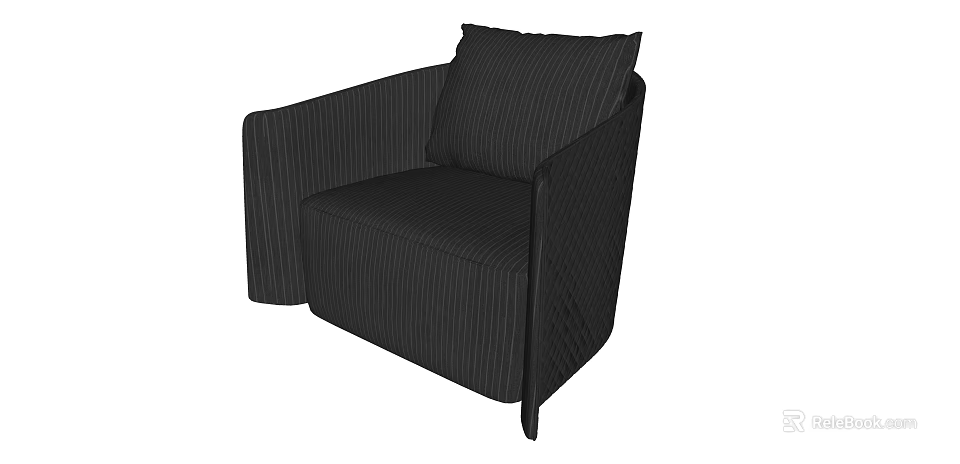 Black Striped Single Sofa With Upholstered Armrest And Comfortable Cushion Design 3d model