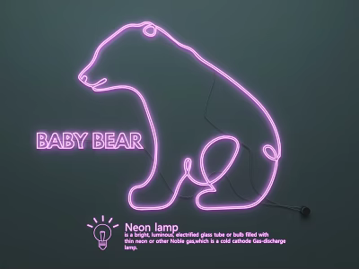 Creative Baby Bear Shaped Neon Lamp With Hand Bent Glass Tube And Fluorescent Gas Design 3d model