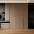 Minimalist Wood Grain Wardrobe With Integrated Dressing Table And LED Lighting Storage Space For Bedroom
