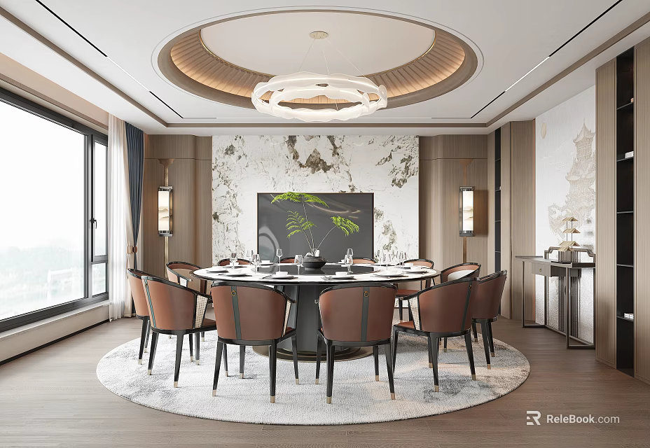 Luxurious Private Dining Room Interior With Round Table 3d model 