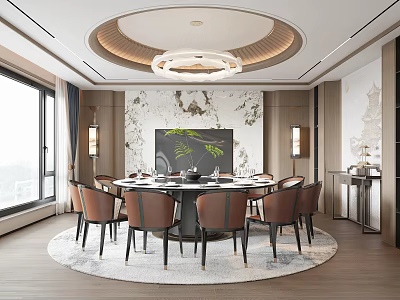 Luxurious Private Dining Room Interior With Round Table 3d model