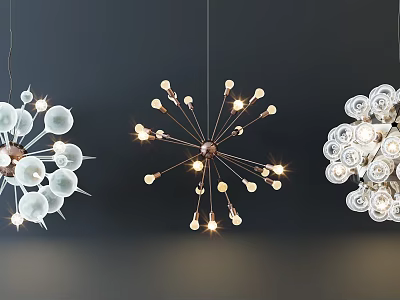 Stylish Modern Chandeliers With Radial Metal Frames And Glass Globe Accents For Interior Design 3d model