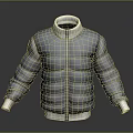 Blue Quilted Puffer Jacket Featuring White Collar Cuffs And Zip Closure 3d model