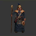 Traditional Tribal Character Wearing Feather Headdress Fur Decorations And Staff With Animal Feathers