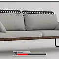 Modern Two Seater Sofa With Linen Cushions Metal Frame And Woven Armrest Details