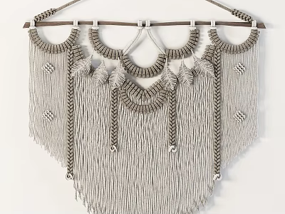 Woven Wall Decor With Circular Fringed Elements And Neutral Tones Hanging Art 3d model