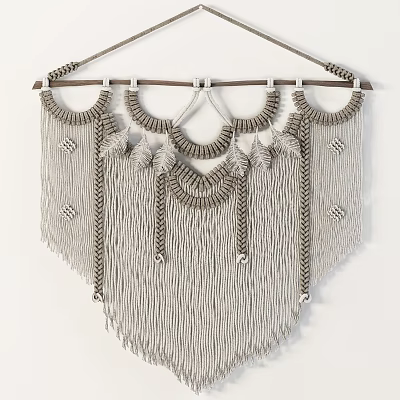 Woven Wall Decor With Circular Fringed Elements And Neutral Tones Hanging Art 3d model