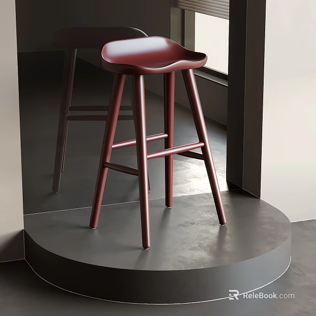 Stylish Red Bar Stool With Modern Wooden Legs In Indoor Setting 3d model 