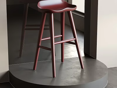 Stylish Red Bar Stool With Modern Wooden Legs In Indoor Setting 3d model