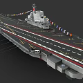 Military Aircraft Carrier With Large Flight Deck And Colorful Flags As Naval Weapon System