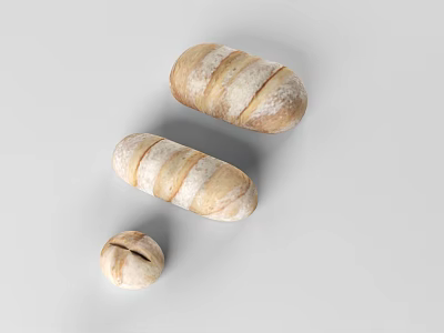 Fresh Homemade Bread in Different Shapes and Sizes with Striped Patterns on White Background 3d model