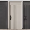 Three Modern Security Doors with Vertical Stripes in Dark Gray Cream and Electronic Locks