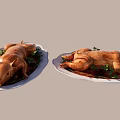 Delicious Roasted Suckling Pig Served on White Plates with Fresh Herb Garnish