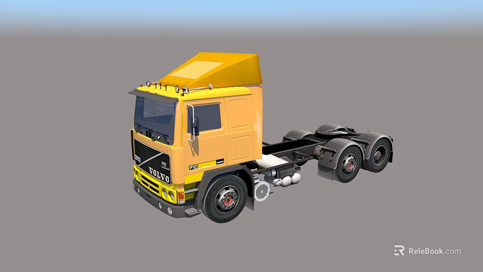 Yellow Volvo Truck Cab Design Featuring Front Grille And Black Wheels 3d model 