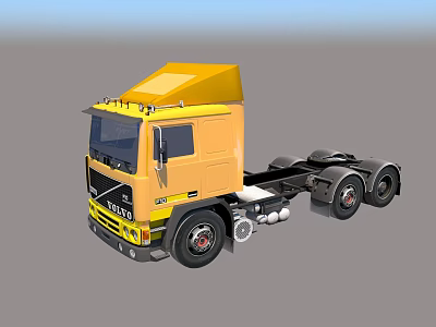 Yellow Volvo Truck Cab Design Featuring Front Grille And Black Wheels 3d model