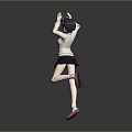 Game Anime Character Figure With Blue Hair Accessory Striped Sweater Black Skirt Red Shoes Posing