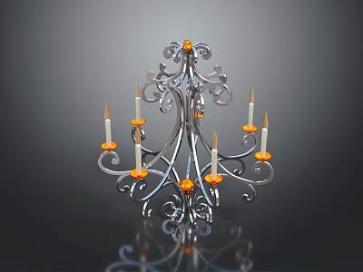Candelabra Lighting Combination With Ornamental Metal Frame Shiny Reflective Base And Candle Shaped Lights 3d model