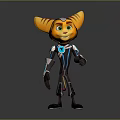 3D Model Feline Creature Character With Orange Ears Blue Accents And Green Eyes