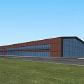 Modern Industrial Factory Building With Red Brick Exterior Glass Curtain Wall And Green Grass Area