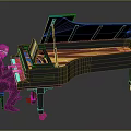 Professional Musician Playing Black Grand Piano With Open Lid And Golden Legs