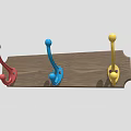 Three Colorful Wall Hooks Mounted On Wooden Board With Red Blue Yellow Design