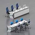 Modern Office Desk Workstation With Blue Chairs And Multiple Computer Monitors 3d model