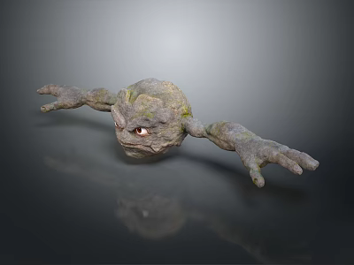 Game Movie Character Stone Like Floating Creature With Eyes Arms And Rough Grayish Brown Surface 3d model