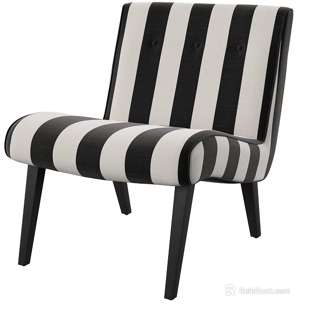 Elegant Single Sofa With Black White Striped Fabric Upholstery And Wooden Legs Design 3d model 