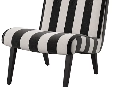 Elegant Single Sofa With Black White Striped Fabric Upholstery And Wooden Legs Design 3d model