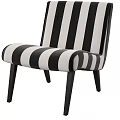 Elegant Single Sofa With Black White Striped Fabric Upholstery And Wooden Legs Design