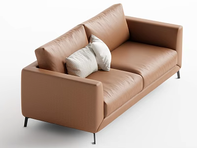 Modern Brown Leather Two Seater Sofa With White Cushions And Metal Legs 3d model